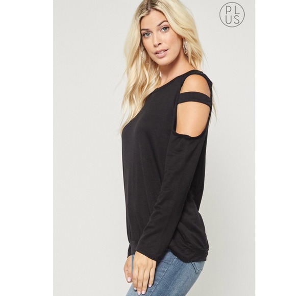 Last‼️ PLUS Black Soft Cold Shoulder Top - Picture 4 of 4